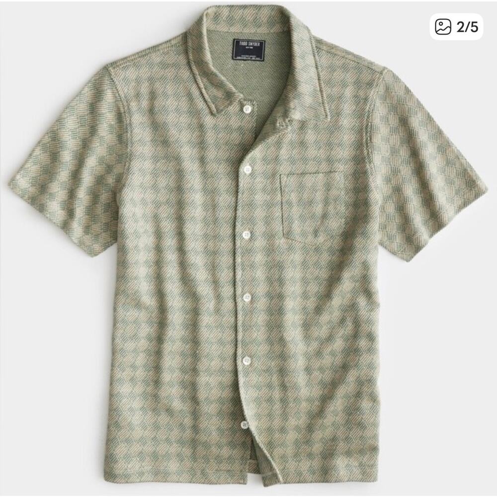 Todd Snyder Double Knit Short Sleeve Polo Studio Green Large